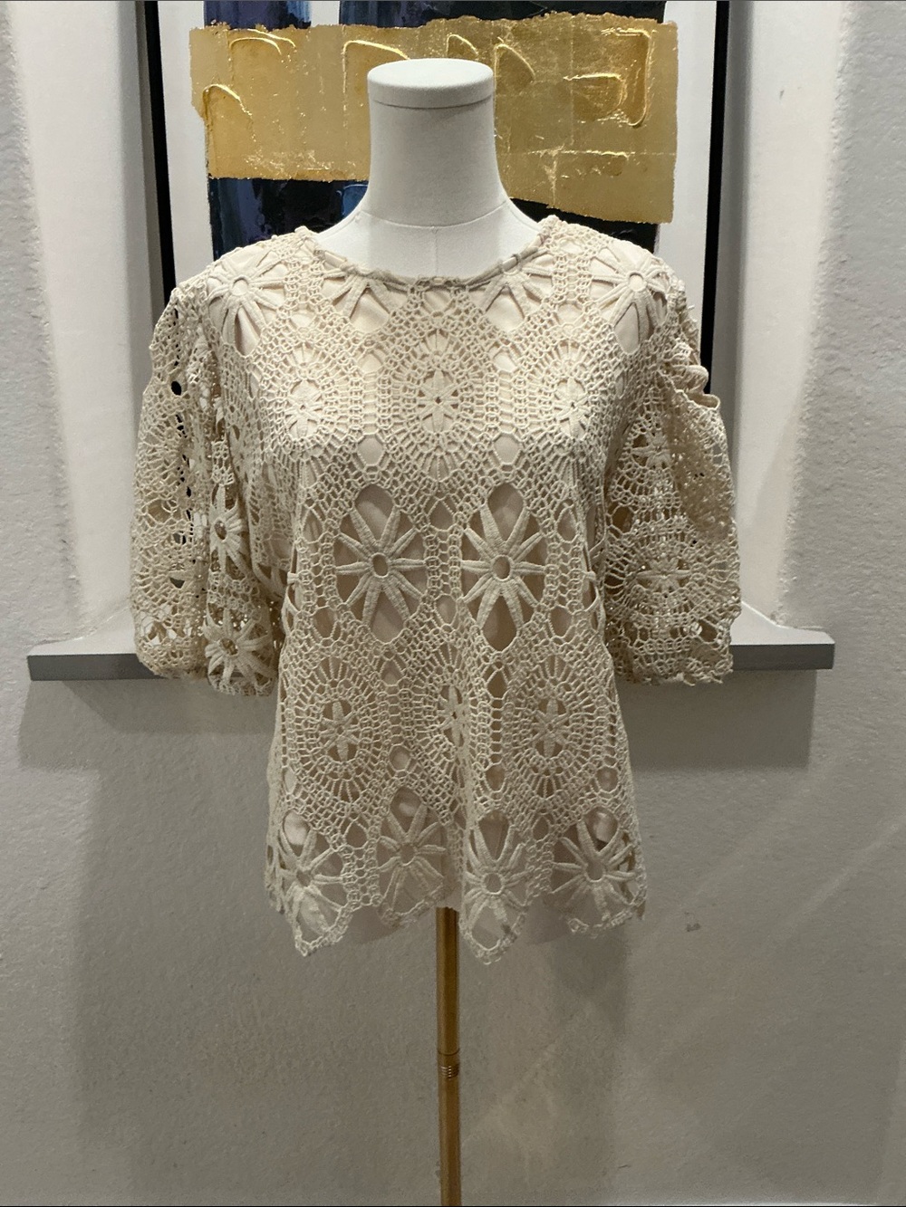 Ultra Flirt Cream Crochet Lace Tunic Top